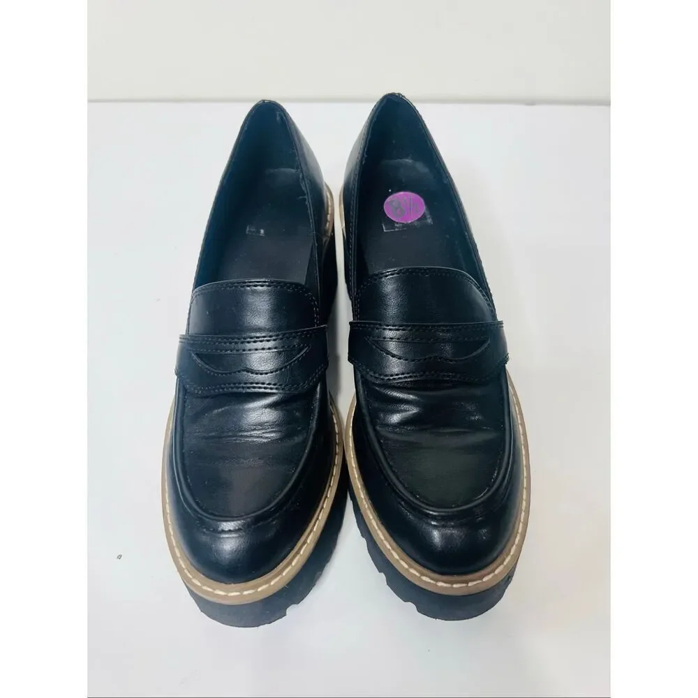 Dolce Vita Black Platform Y2K Penny Loafers Lug Sole Normcore Academia Sz 8.5